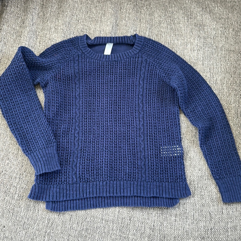 Cherokee Blue Open Open-Knit Mesh Back Long Sleeve Sweater Top Medium M